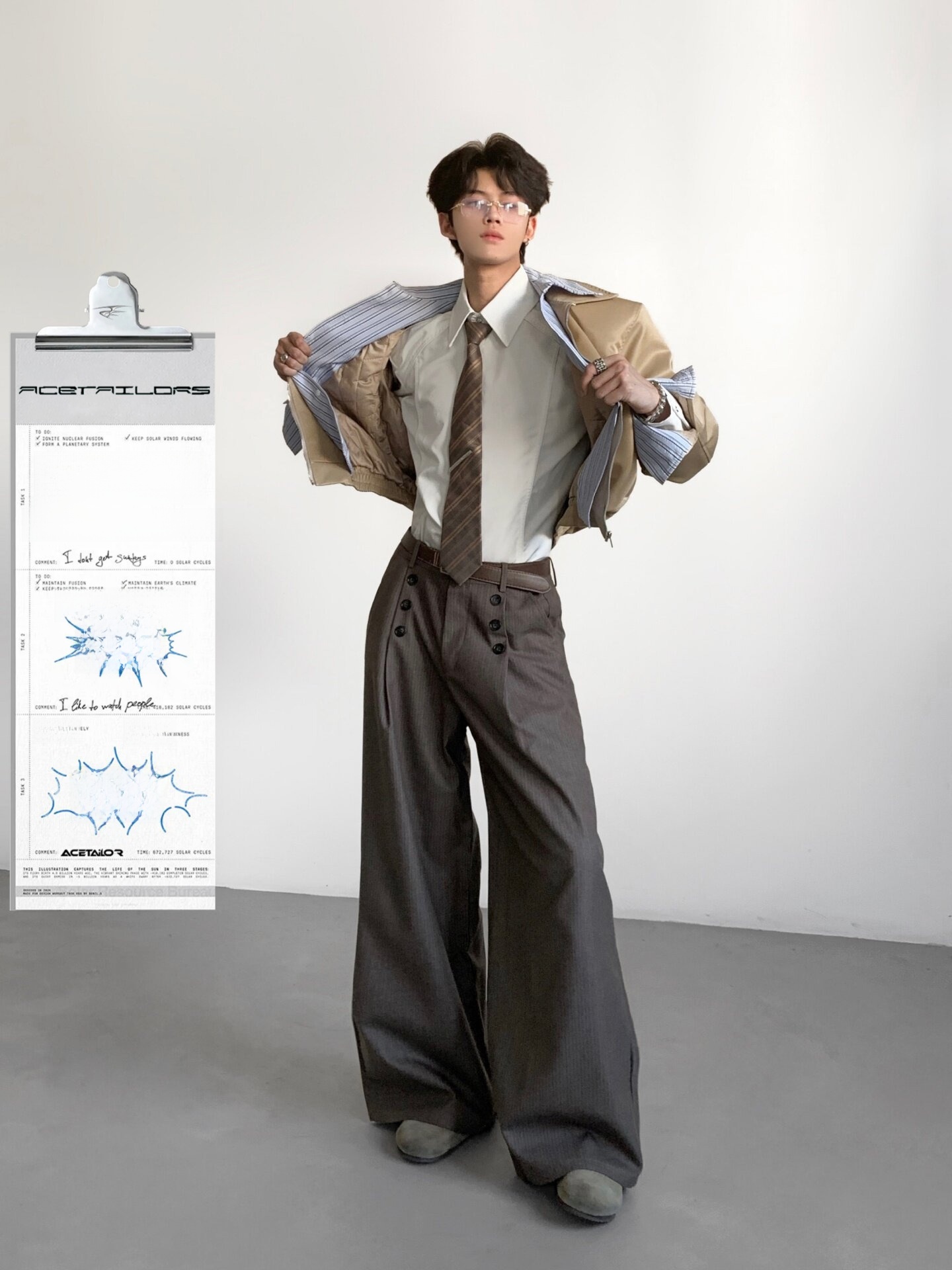 Tailored Trouser Wide - Pantalones de Traje Casuales a Rayas